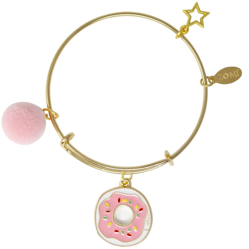 Donut & Pom Pom Gold Bangle Bracelet